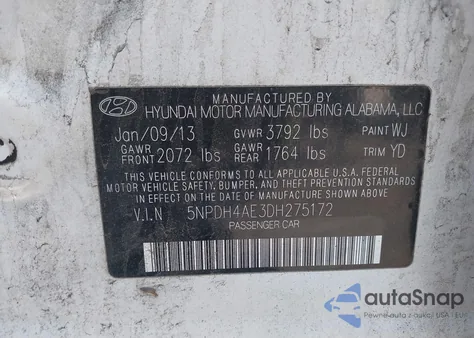 2013 Hyundai Elantra Gls из США, поврежденный, VIN 5NPDH4AE3DH275172